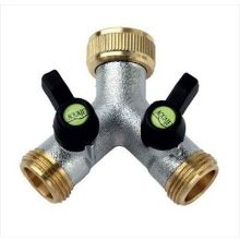 Picture of Brass 2-way Y-manifold with ¾" female tap connector & valved ¾" male BSP outlets