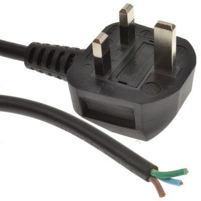 Picture of Mains UK Plug with fitted 5A fuse and 5 metres 0.75mm² 3 core bare end lead (bla