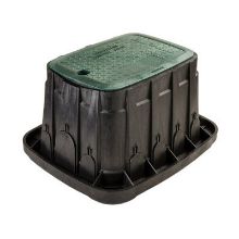 Picture of Rain Bird HDPE Jumbo Valve Box - black rectangular with green cover and bolt