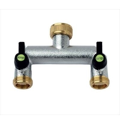 Picture of Brass 2-way manifold with ¾" female tap connector & valved ¾" male BSP outlets