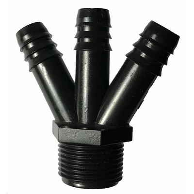 Picture of Barbed 3 Way Y Connector 16 x 16 x 16mm OD tube x ¾" BSP male