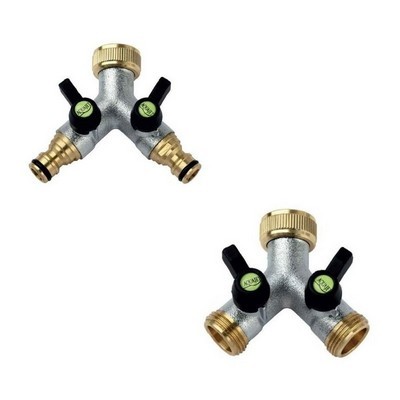 Picture of Brass 2-way Y-manifold with ¾" female tap connector & valved quick connectors