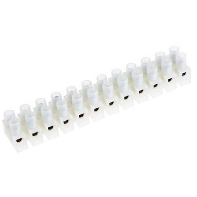 Picture of 12-way non-fused, screw-down white cable terminal choc-block - 12mm² up to 15amp