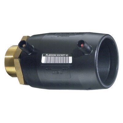 Picture of 50mm x 1¼" Plasson EF to Brass Male BSPT Transition Coupler - PE100 black