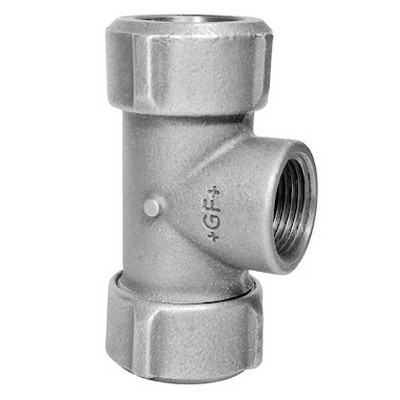 Picture of 1'' GF Primofit galv steel x BSP female threaded outlet tee. Nitrile seal