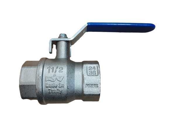 Picture of 1½'' BSPP full flow brass ball valve. PTFE seat & Viton seal. PN25. WRAS