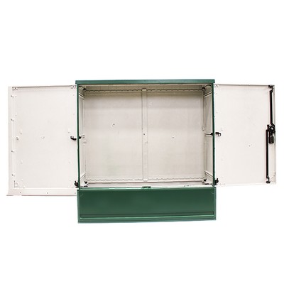 Picture of Green GRP Enclosure c/w double door/backboard/lock. 1115x1060x320mm (HxWxD)