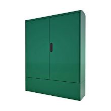 Picture of Green GRP Enclosure c/w double door/backboard/lock. 1150x1130x320mm (HxWxD)