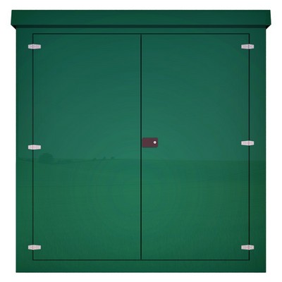 Picture of Green GRP Kiosk c/w walk-in double door/backboard/lock. 2080x2000x2000mm (HxWxD)